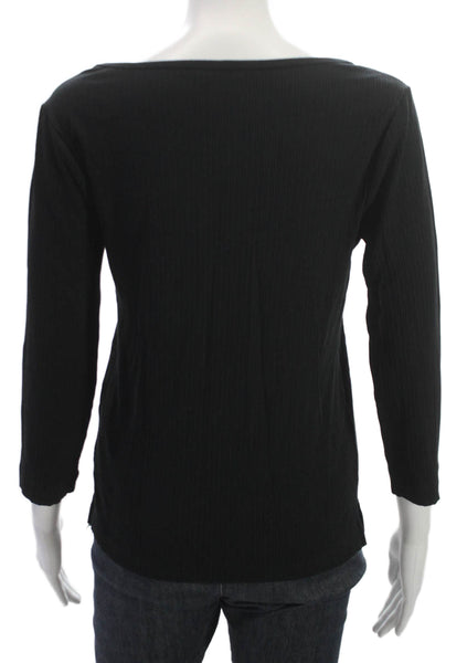 Spanx Women Basic Scoop Neck Rayon 3/4 Sleeve T-Shirt Black Size M