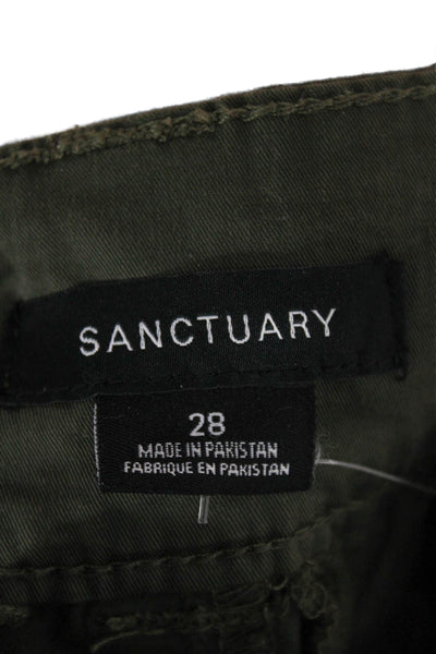 Sanctuary Womens Cargo Pants Green Cotton Zip Inseam 32 Size 28