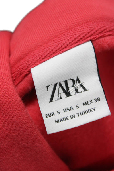 Zara Women Pullover Hoodie Red Cotton Long Sleeve Size S