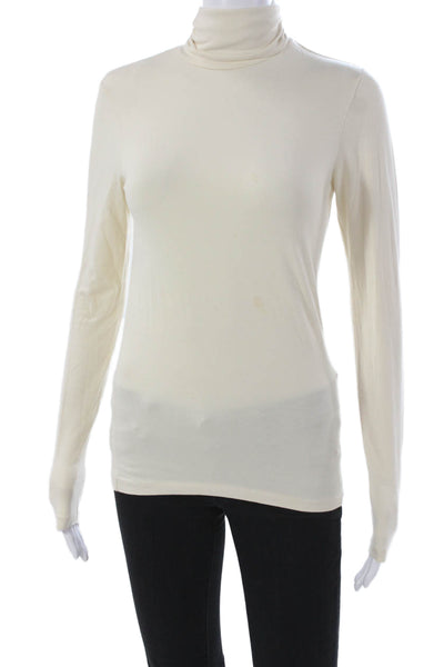 Ralph Lauren Women Pima Cotton Turtleneck Long Sleeve Tee Ivory Size S