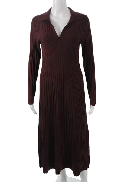 Lilla P Women Sweater Dress Brown Collared Long Sleeve Viscose Size M