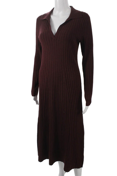 Lilla P Women Sweater Dress Brown Collared Long Sleeve Viscose Size M