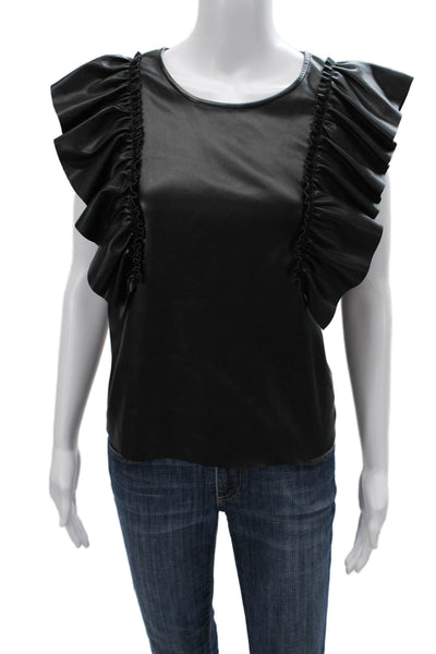 Joes Womens Blouse Black Round Neck Short Sleeve 100% Polyurethane Size L