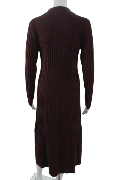 Lilla P Women Sweater Dress Brown Collared Long Sleeve Viscose Size M