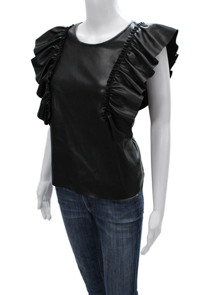 Joes Womens Blouse Black Round Neck Short Sleeve 100% Polyurethane Size L