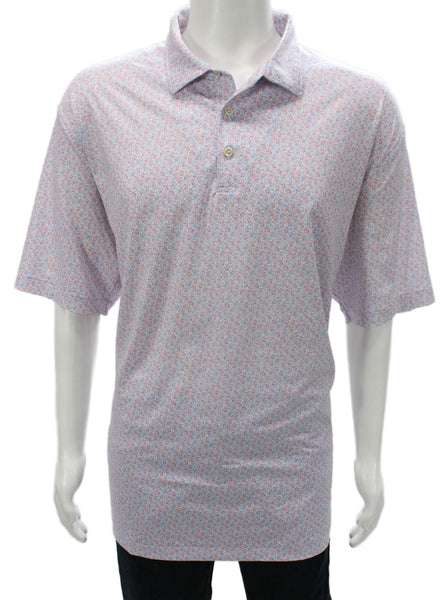 Peter Millar Mens Multicolor Graphic Print Polo Short Sleeve Polyester Size 2XL