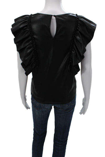 Joes Womens Blouse Black Round Neck Short Sleeve 100% Polyurethane Size L