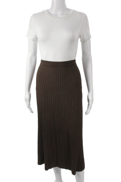 Lilla P Women Long Pleated Skirt Brown Viscose Size M