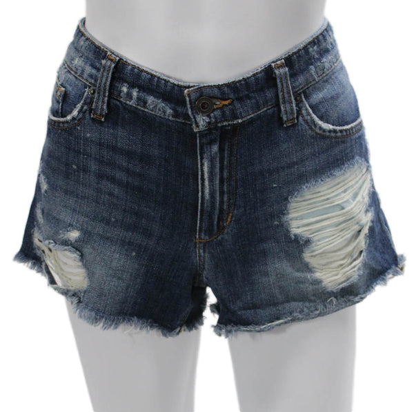 Joe's Collection Women Cut-Off Cotton Solid Blue Button Shorts Size 27