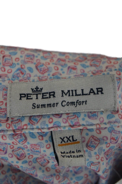 Peter Millar Mens Multicolor Graphic Print Polo Short Sleeve Polyester Size 2XL