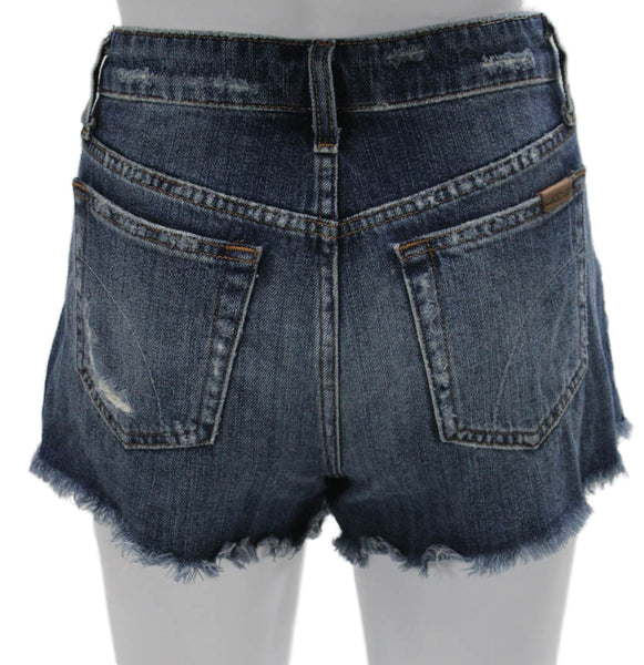 Joe's Collection Women Cut-Off Cotton Solid Blue Button Shorts Size 27