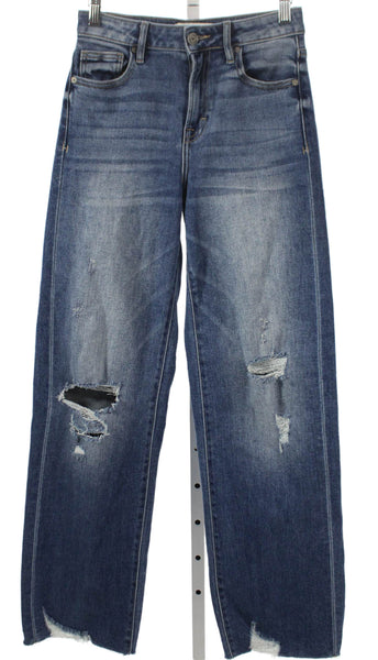 Hidden Women Wide-Leg Jeans Blue Cotton Button Fly Low Rise Inseam 30 Size 24