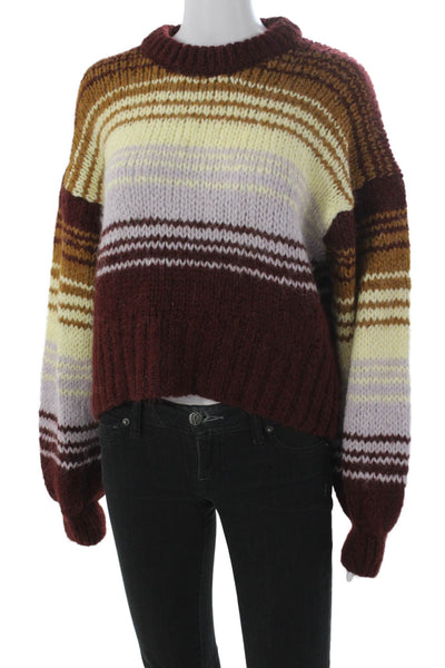 Zara Women Pullover Multicolor Striped Crew Neck Long Sleeve Acrylic Size S