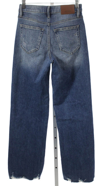 Hidden Women Wide-Leg Jeans Blue Cotton Button Fly Low Rise Inseam 30 Size 24