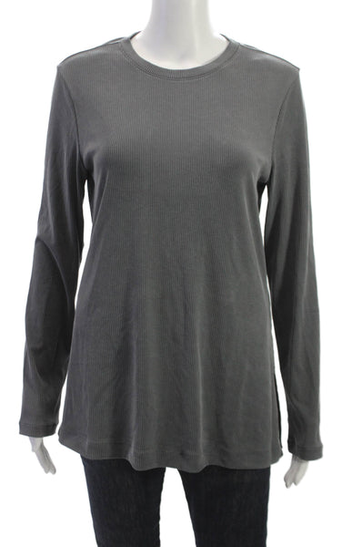 Lululemon Womens Striped Modal Crew Neck Long Sleeve Basic T-Shirt Gray Size S