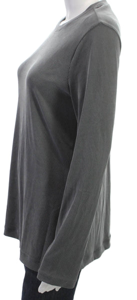 Lululemon Womens Striped Modal Crew Neck Long Sleeve Basic T-Shirt Gray Size S