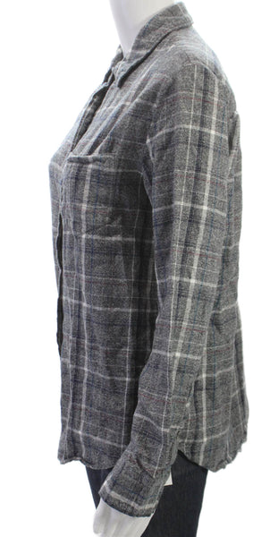 Jenni Kayne Womens Button-Up Gray Cotton Plaid Collared Long Sleeve Size S