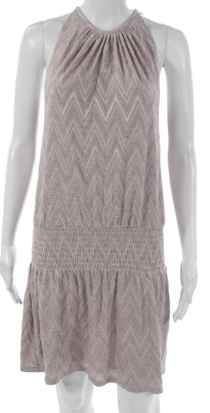 Ramy Brook Women Purple Tank Dress Cotton Chevron Halter Sleeveless Size XS