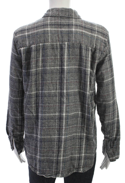 Jenni Kayne Womens Button-Up Gray Cotton Plaid Collared Long Sleeve Size S