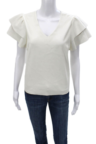Dolce Cabo Women White V Neck Short Sleeve Basic Blouse Size L