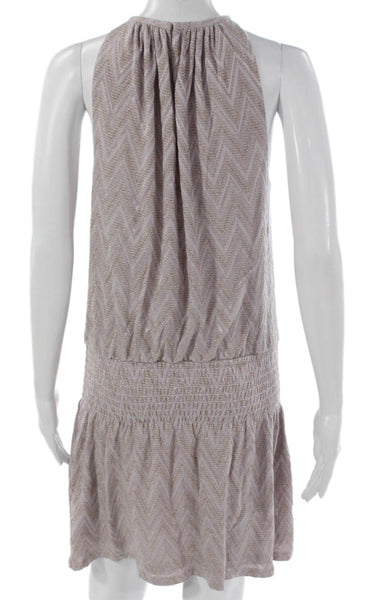 Ramy Brook Women Purple Tank Dress Cotton Chevron Halter Sleeveless Size XS