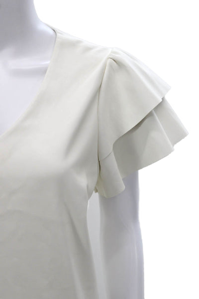 Dolce Cabo Women White V Neck Short Sleeve Basic Blouse Size L