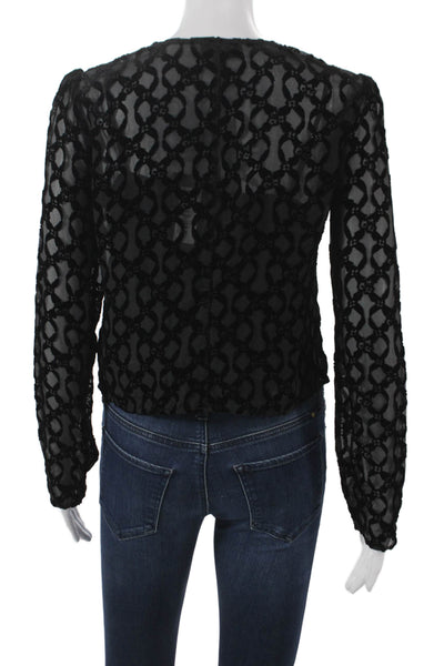 Paige Women Cropped Blouse Black Rayon V-Neck Long Sleeve Geometric Size 2
