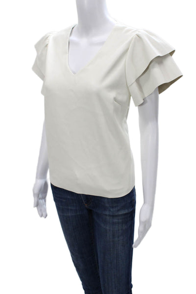 Dolce Cabo Women White V Neck Short Sleeve Basic Blouse Size L