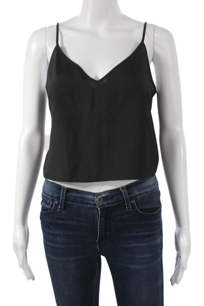 Paige Women Cropped Blouse Black Rayon V-Neck Long Sleeve Geometric Size 2