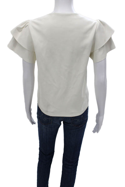 Dolce Cabo Women White V Neck Short Sleeve Basic Blouse Size L