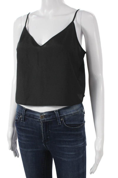 Paige Women Cropped Blouse Black Rayon V-Neck Long Sleeve Geometric Size 2