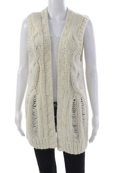 Michael Michael Kors Women Ivory V-Neck Sleeveless Sweater Vest Acrylic Size S