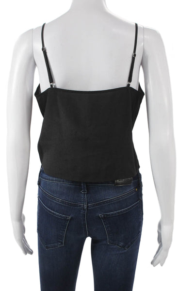 Paige Women Cropped Blouse Black Rayon V-Neck Long Sleeve Geometric Size 2