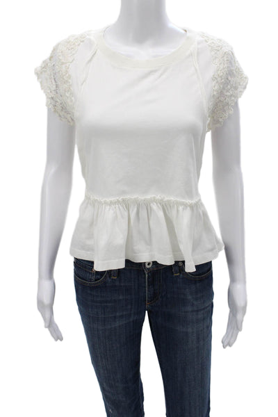Anthropologie Womens Basic T-Shirt White Cotton Crew Neck Short Sleeve Size M