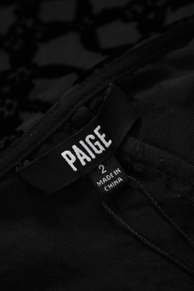 Paige Women Cropped Blouse Black Rayon V-Neck Long Sleeve Geometric Size 2