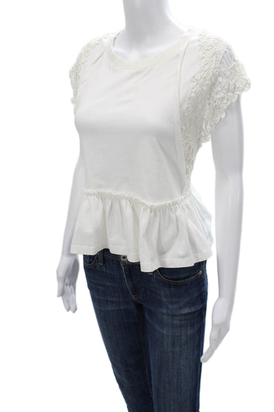 Anthropologie Womens Basic T-Shirt White Cotton Crew Neck Short Sleeve Size M