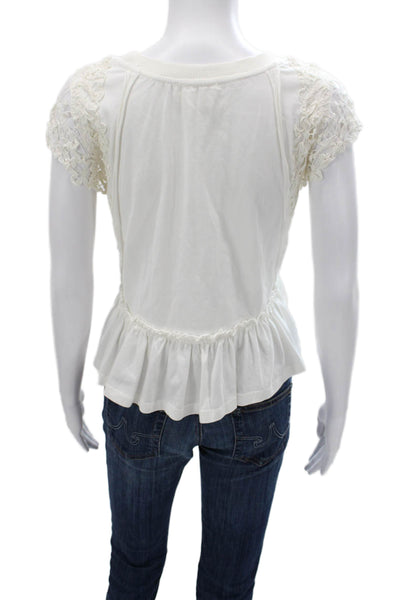 Anthropologie Womens Basic T-Shirt White Cotton Crew Neck Short Sleeve Size M