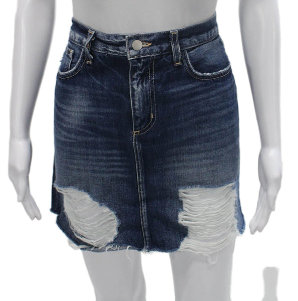 L'Agence Womens Mini Skirt Blue Cotton Button Short Size 29
