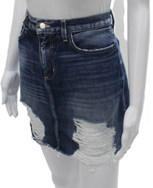 L'Agence Womens Mini Skirt Blue Cotton Button Short Size 29
