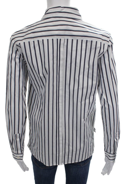 Vilagallo Women Striped Collared Cotton Button Up Top Long Sleeve Basic Size 2