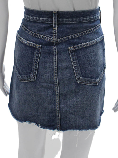 L'Agence Womens Mini Skirt Blue Cotton Button Short Size 29