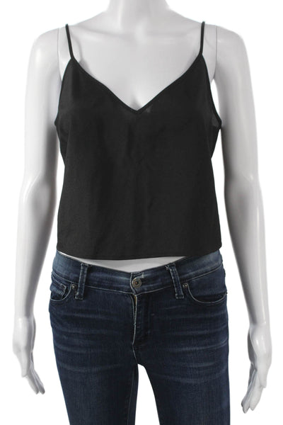 Paige Women Cropped Blouse Black V-Neck Geometric Long Sleeve Button Size 10