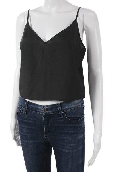 Paige Women Cropped Blouse Black V-Neck Geometric Long Sleeve Button Size 10