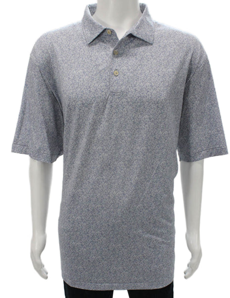 Peter Millar Mens Blue Geometric Collared Short Sleeve Polo Polyester Size 2XL
