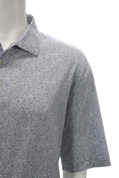 Peter Millar Mens Blue Geometric Collared Short Sleeve Polo Polyester Size 2XL