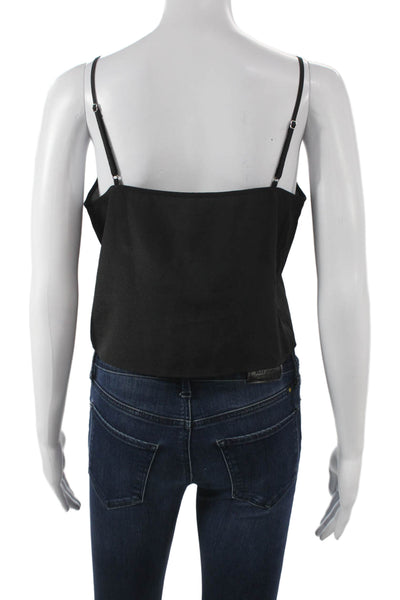 Paige Women Cropped Blouse Black V-Neck Geometric Long Sleeve Button Size 10