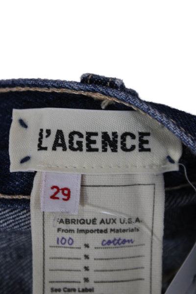 L'Agence Womens Mini Skirt Blue Cotton Button Short Size 29