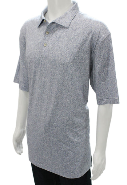 Peter Millar Mens Blue Geometric Collared Short Sleeve Polo Polyester Size 2XL