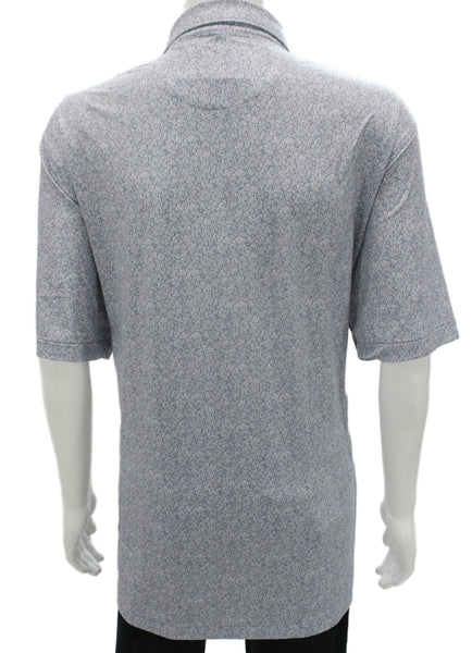 Peter Millar Mens Blue Geometric Collared Short Sleeve Polo Polyester Size 2XL