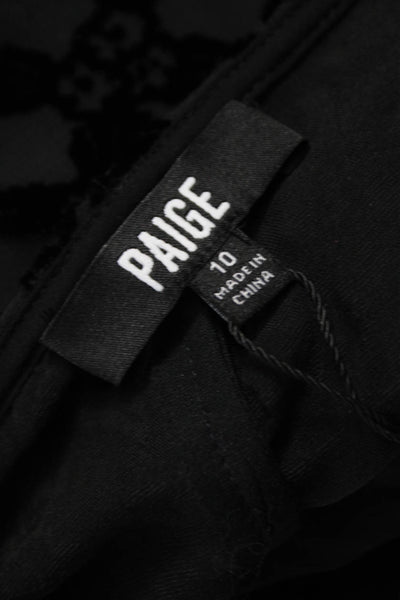Paige Women Cropped Blouse Black V-Neck Geometric Long Sleeve Button Size 10